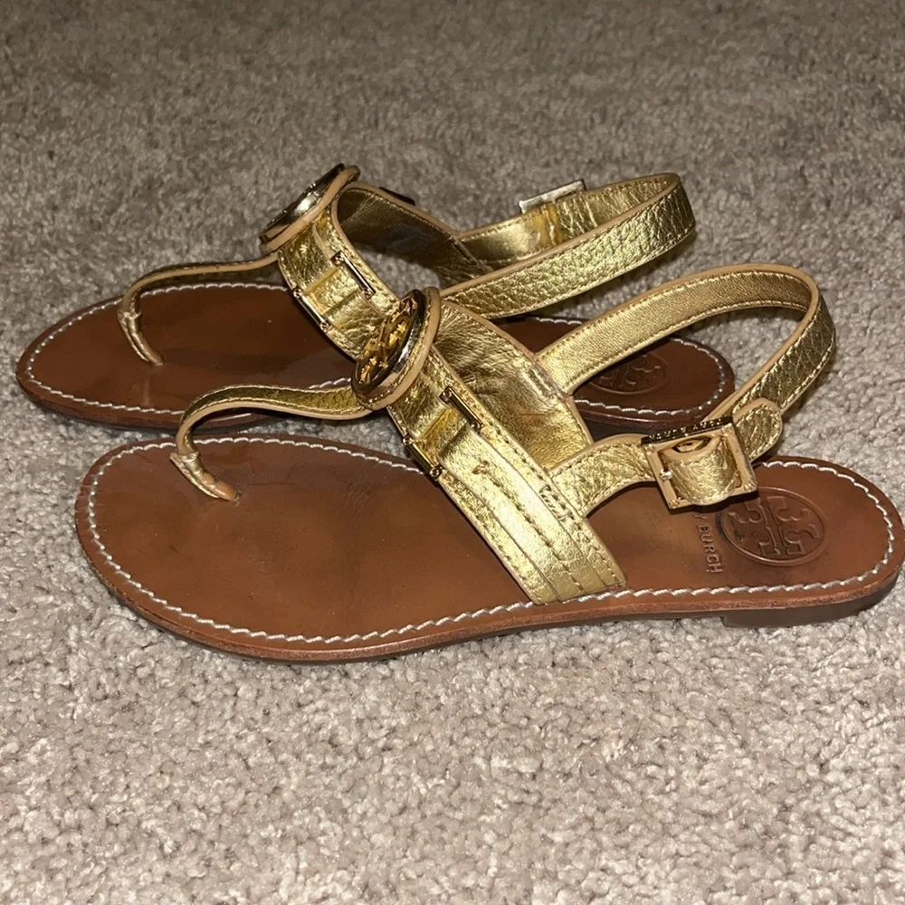 Tory Burch Gold Flat Sandals - Picture 3 of 6